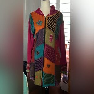 Unique Boutique Indian Hooded Sweater with Zipper - XL -